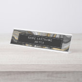 Elegant und modern Agate Black Gray und Gold Schreibtischnamensplakette (Vorderseite )