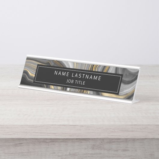 Elegant und modern Agate Black Gray und Gold Schreibtischnamensplakette (Vorderseite )