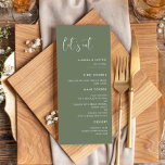 Elegant und modern dunkelweiss grün essen wir Hoch Menükarte<br><div class="desc">Lasst uns essen! Party für Hochzeiten oder Empfang. Eine moderne Typografie und eine trendige,  schlaue grüne Farbe für Ihre Hochzeitsstätte: Wählen Sie diese einfache und elegante Hochzeitssuite. Vollständig anpassbar: Sie können sowohl den Hintergrund als auch die Textfarbe beliebig ändern.</div>