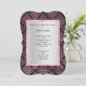 ELEGANT UND MODERN WEDN BLUMENDAMASK SCHWARZ EINLADUNG (Stehend Vorderseite)