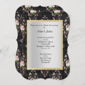 ELEGANT UND MODERN WEDN BLUMENDAMASK SCHWARZ EINLADUNG (Vorne/Hinten)