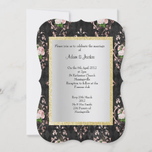 ELEGANT UND MODERN WEDN BLUMENDAMASK SCHWARZ EINLADUNG