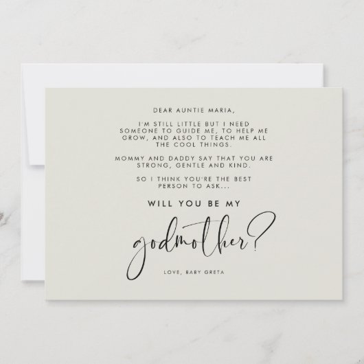 Elegant und modern Werden Sie meine Godmutterkarte Einladung (Vorderseite)