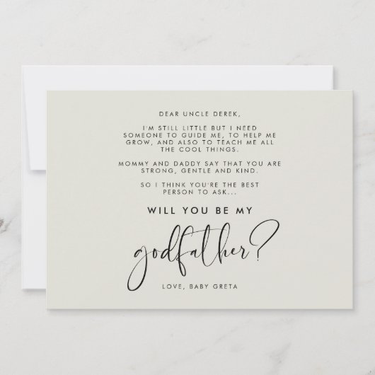 Elegant und modern Werden Sie meine Pate-Karte sei Einladung (Vorderseite)