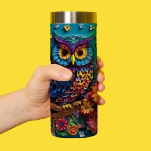 Elegant und Whimsical: 3D Owl Papercut Art Wrap 0n Thermosbecher