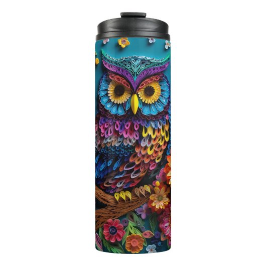 Elegant und Whimsical: 3D Owl Papercut Art Wrap 0n Thermosbecher (Vorderseite)