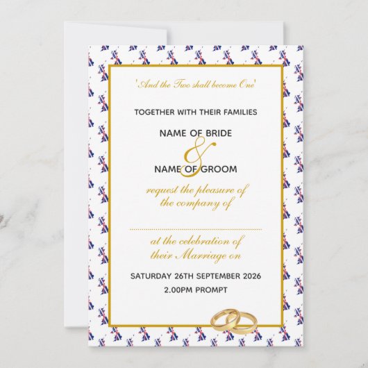 Elegant UNION JACK UK mit Gold Script Wedding Einladung (Vorderseite)