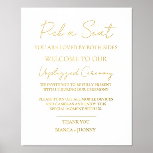 Elegant Unplugged Zeremonie Begrüßungszeichen Foliendrucke (Vorderseite)