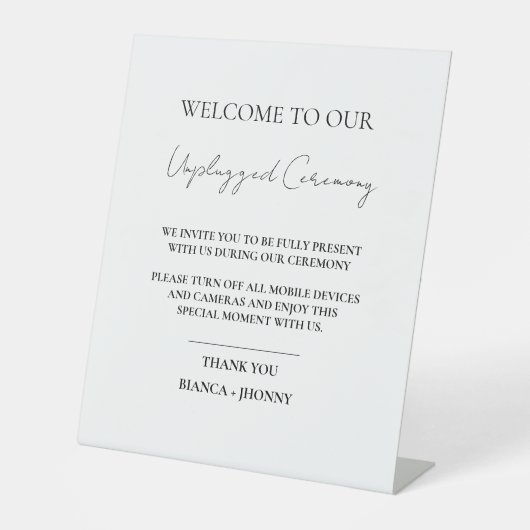 Elegant Unplugged Zeremonie Begrüßungszeichen Sockelschild (Vorderseite)