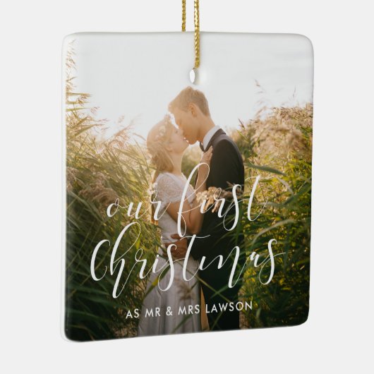Elegant Unser erstes Foto zur Weihnachtszeit Keramikornament (Rechts)