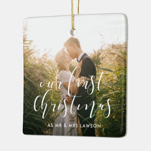 Elegant Unser erstes Foto zur Weihnachtszeit Keramikornament (Links)