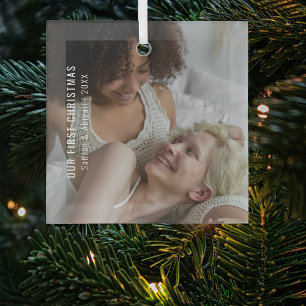 Elegant unser erstes Weihnachtsfoto Ornament Aus Glas