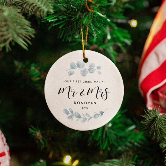 Elegant Unser erstes Weihnachtsgrün Hochzeitsfest Keramik Ornament