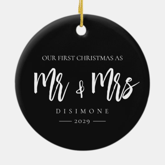 Elegant Unser erstes Weihnachtslied Mr. and Mrs. F Keramik Ornament (Hinten)
