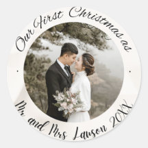 Elegant Unser First Christmas Foto Sticker