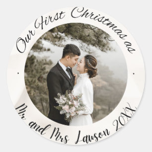 Elegant Unser First Christmas Foto Sticker