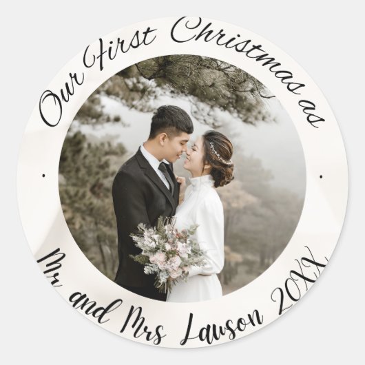 Elegant Unser First Christmas Foto Sticker (Vorderseite)