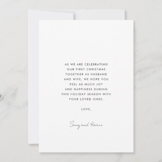 Elegant Unsere ersten Weihnachten als Mr. & Mrs. F Einladung (Rückseite)