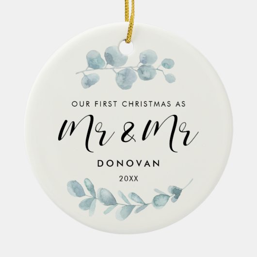 Elegant Unsere ersten Weihnachten als Mr. und Mr.  Keramik Ornament (Vorne)