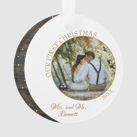 Elegant Unsere ersten Weihnachten als Mrs. & Mr. F Ornament (Rückseite)