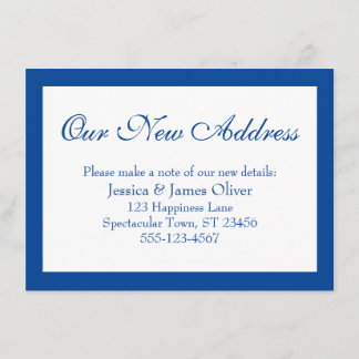 Elegant unsere neue Adresse Borderot Blue and Whit Begleitkarte
