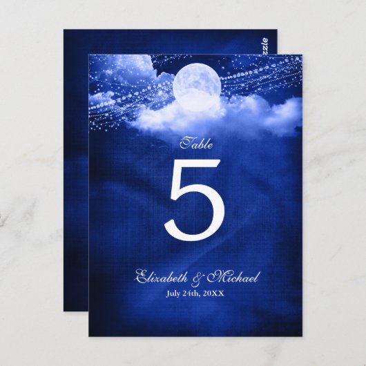 Elegant unter der Mondlicht Hochzeit-Tischnummer Postkarte (Vorne/Hinten)