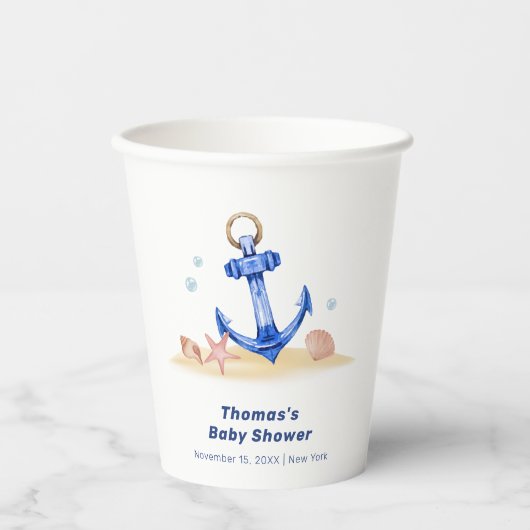 Elegant unter Sea Nautical Anchor Boy Baby Shower Pappbecher (Vorderseite)