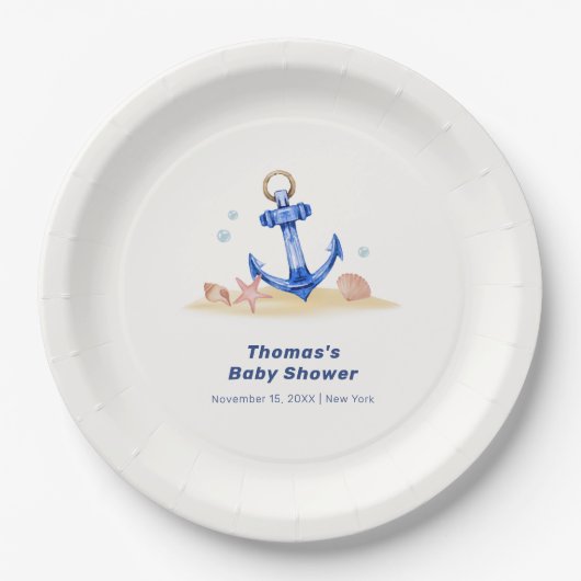 Elegant unter Sea Nautical Anchor Boy Baby Shower Pappteller (Vorderseite)