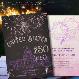 Elegant US 250 Years Firework Purple Capitol Hill  Einladung