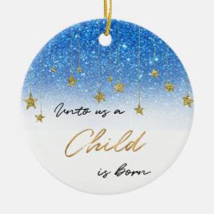 Elegant Us Scripture Blauer Glitzer Weihnachten Keramik Ornament