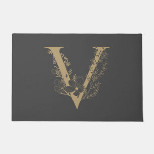 Elegant V Boho Floral Monogramm Initial Gray Gold Fußmatte