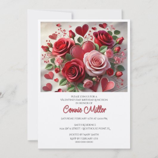 Elegant Valentine Birthday Luncheon Einladung (Vorderseite)