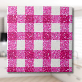 Elegant Valentine Pink Glitter Tartan on White Fliese
