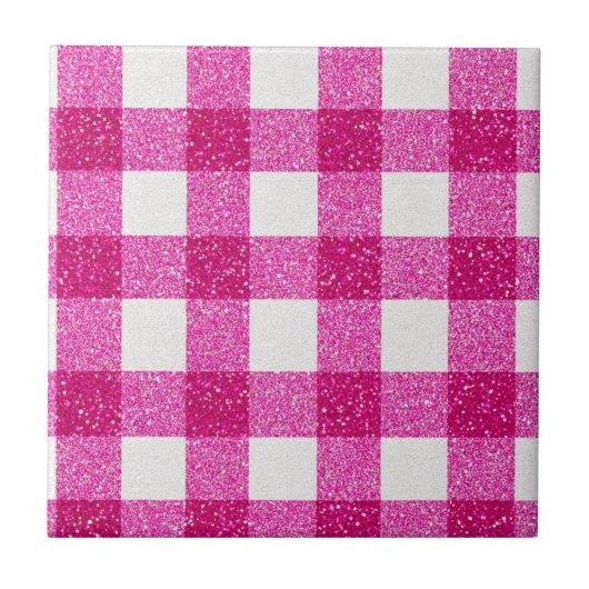 Elegant Valentine Pink Glitter Tartan on White Fliese (Vorderseite)