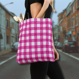 Elegant Valentine Pink Glitter Tartan on White Tasche