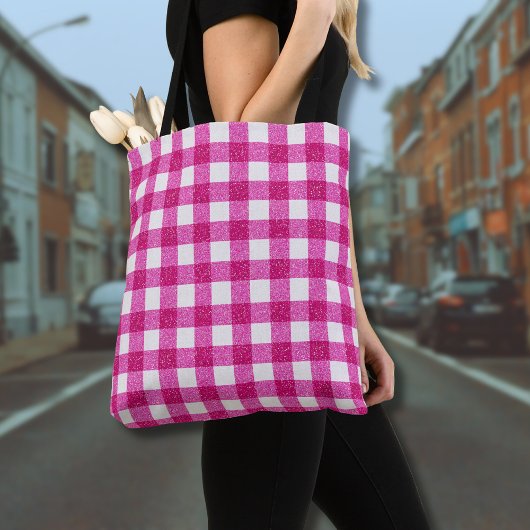 Elegant Valentine Pink Glitter Tartan on White Tasche