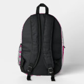 Elegant Valentine Pink Silver Hearts on Striped Bedruckter Rucksack (Rückseite)