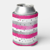 Elegant Valentine Pink Silver Hearts on Striped Dosenkühler (Kanne Vorderseite)