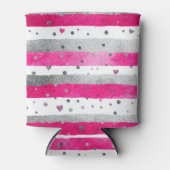 Elegant Valentine Pink Silver Hearts on Striped Dosenkühler (Vorderseite)