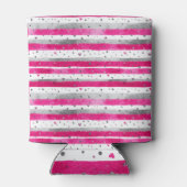 Elegant Valentine Pink Silver Hearts on Striped Dosenkühler (Rückseite)