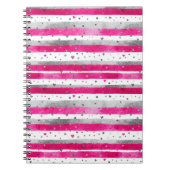 Elegant Valentine Pink Silver Hearts on Striped Notizblock (Vorderseite)