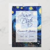 Elegant Van Gogh Starry Night Wedding Script Save The Date (Vorderseite)