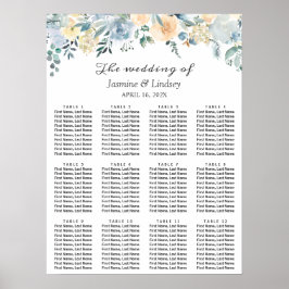 Elegant Vanilla Blue Floral Wedding Seating Chart Poster