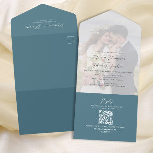 Elegant Vellum Foto Overlay Blau QR-Code-UAWG All In One Einladung