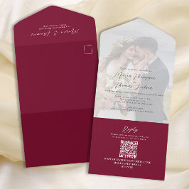 Elegant Vellum Foto Overlay Burgundy | QR-Code All In One Einladung