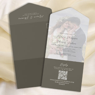 Elegant Vellum Foto Overlay Dark Brown QR-Code All In One Einladung