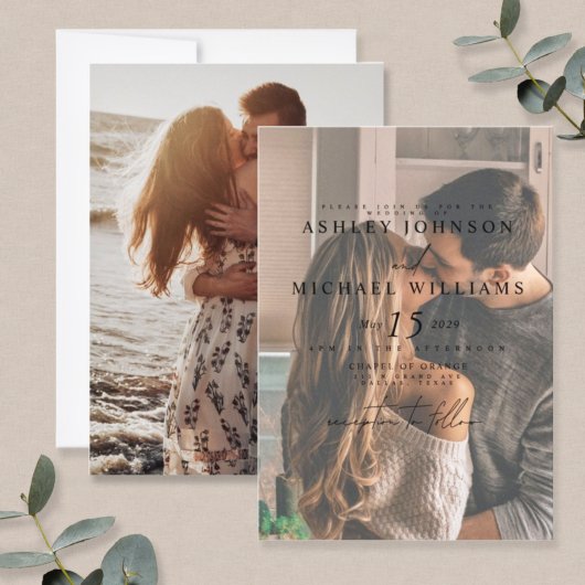 Elegant Vellum Overlay 2 Foto Hochzeit Einladung