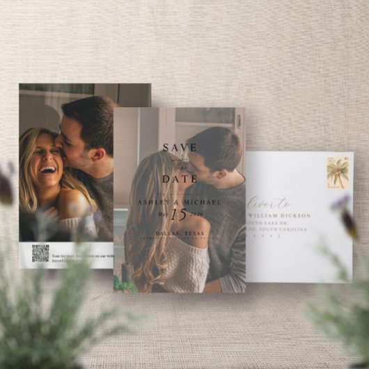Elegant Vellum Overlay 2 Foto QR Code Wedding Save The Date