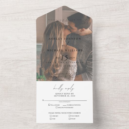 Elegant Vellum Overlay Foto Wedding RSVP All In One Einladung (Innen Boden)