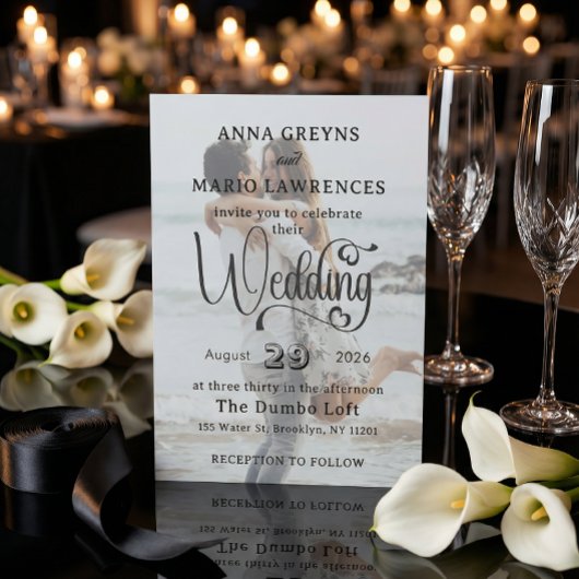 Elegant Vellum Overlay Modern 2 Photo Wedding  Einladung